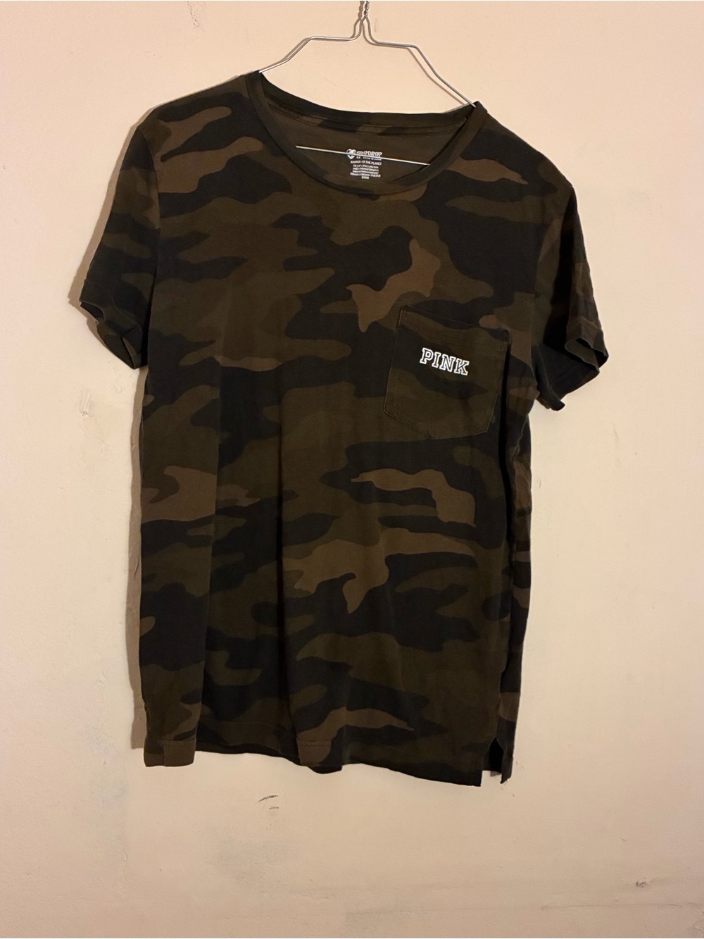 PINK Victoria's Secret Olive Green & Black Camo Pocket Tee XS oversized